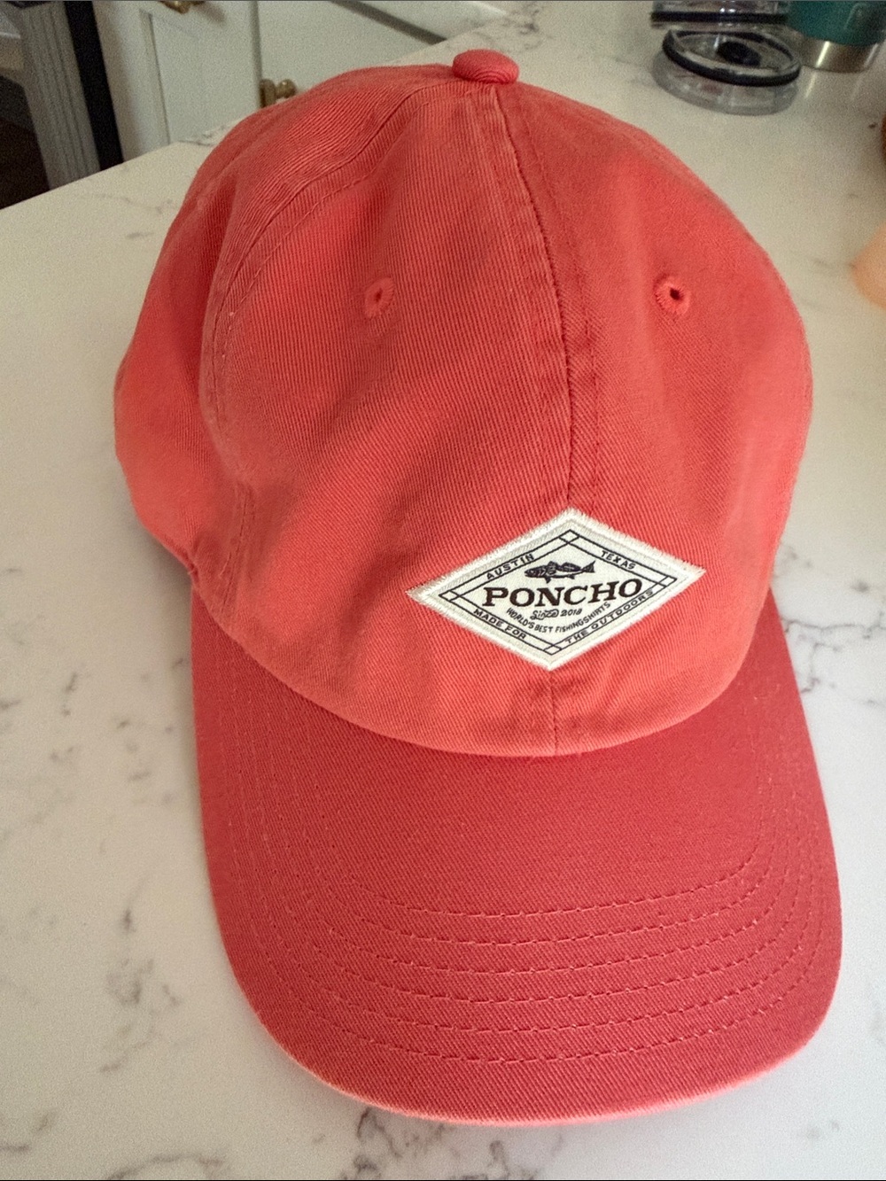 Poncho Outdoors - Coral 100% Cotton Baseball Cap Hat - Fish Austin Texas - NWOT